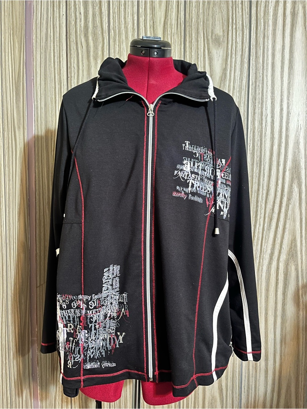 Claire France Black Women's Zip-Front Graphic Jacket with White Trim